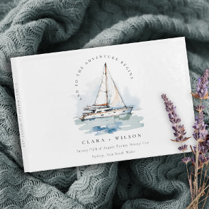 Elegant Dusky Sailboat Yacht Sjölandskap Bröllop Gästböcker
