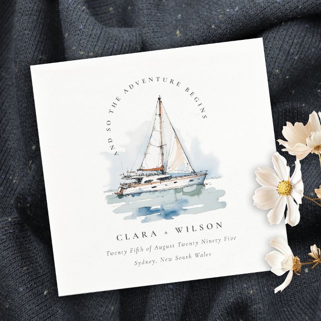 Elegant Dusky Sailboat Yacht Sjölandskap Bröllop Pappersservett (Skapare uppladdad)