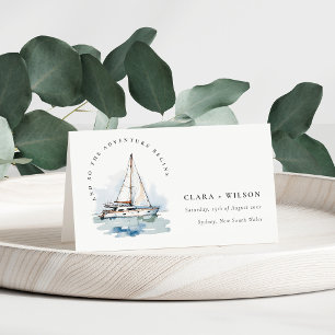 Elegant Dusky Sailboat Yacht Sjölandskap Bröllop Placeringskort