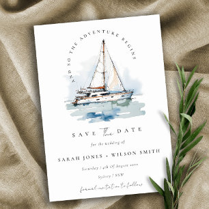 Elegant Dusky Sailboat Yacht Sjölandskap Bröllop Spara Datumet