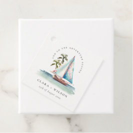 Elegant Dusky Teal Sailboat Handflatan Sjölandskap Gåvor Etiketter