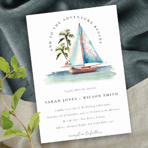 Elegant Dusky Teal Sailboat Handflatan Sjölandskap Inbjudningar