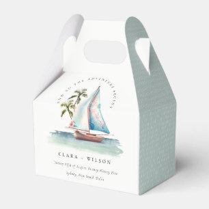 Elegant Dusky Teal Sailboat Handflatan Sjölandskap Presentaskar
