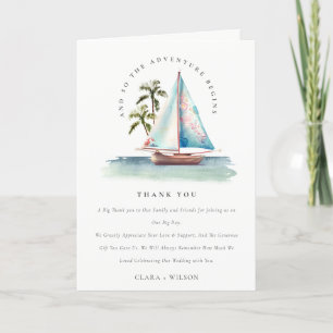 Elegant Dusky Teal Sailboat Handflatan Sjölandskap Tack Kort