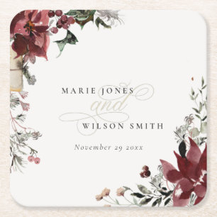 Elegant Dusky Warm Winter Festive Foliage Bröllop Underlägg Papper Kvadrat