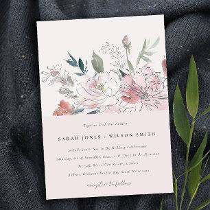 Elegant Dusky Watercolor Blommigt Bröllop Inbjudningar