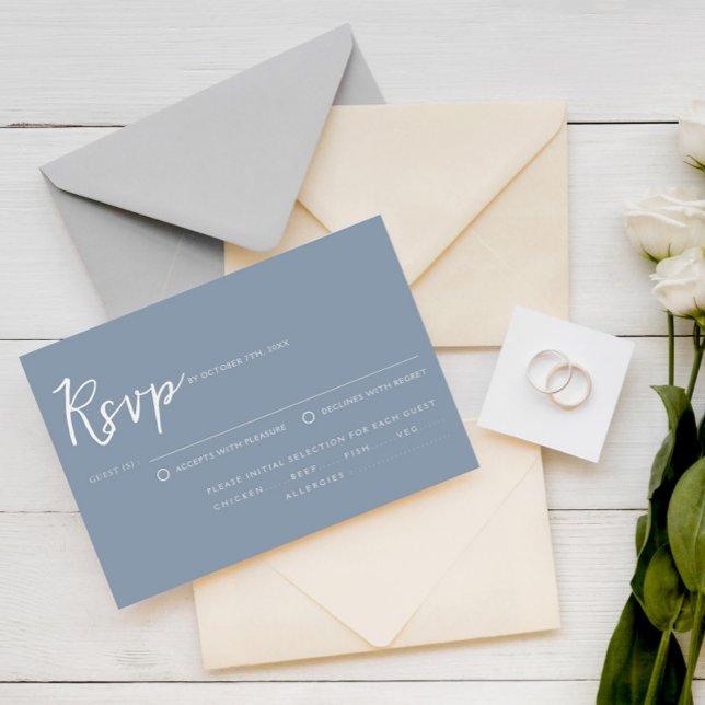 Elegant Dust Blue Script Meal Choice Bröllop OSA Kort (Skapare uppladdad)