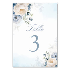 Elegant Dusty Blåa blommor, Blommigt Bröllop Bordsnummer