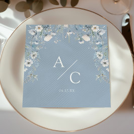 Elegant Dusty Blåa blommor Blommigt Bröllop Pappersservett