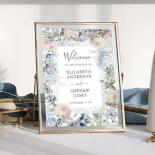 Elegant Dusty Blåa blommor Garden Wedding Välkomme Poster