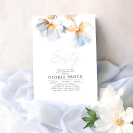 Elegant Dusty Blåa blommor: Minimalistisk födelsed Inbjudningar