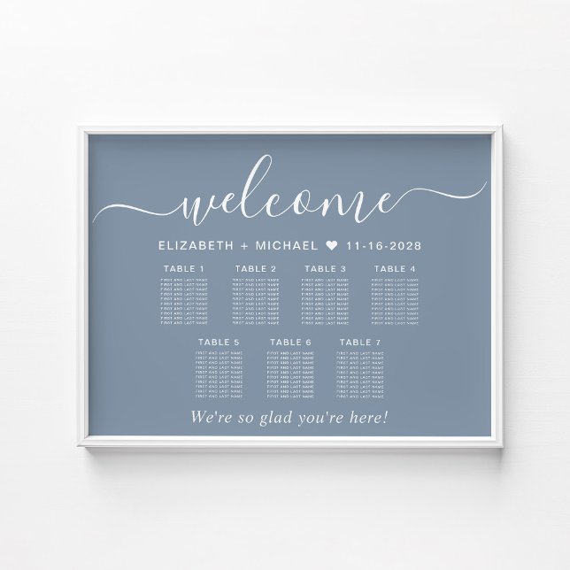 Elegant Dusty Blue 7 Bord Bröllop Sittdiagram Poster (Skapare uppladdad)