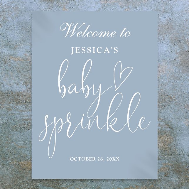 Elegant Dusty Blue Baby Sprinkle Välkomstskylt Poster (Elegant Dusty Blue Baby Sprinkle Welcome Sign)
