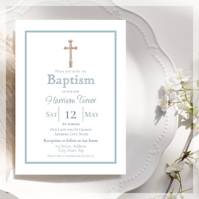 Elegant Dusty Blue | Baptism-inbjudan Inbjudningar (Skapare uppladdad)