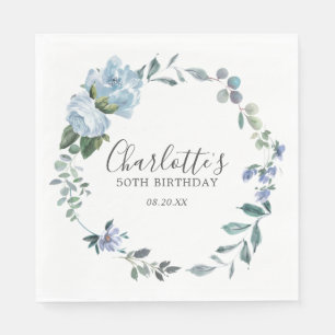 Elegant Dusty Blue-Blommigt 50:e födelsedagsdagen  Pappersservett
