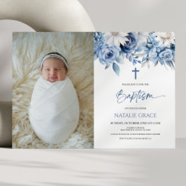 Elegant Dusty Blue Blommigt Anpassningsbar Bild Ba Inbjudningar