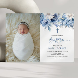 Elegant Dusty Blue Blommigt Anpassningsbar Bild Ba Inbjudningar