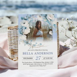 Elegant Dusty Blue Blommigt Baby Shower Inbjudningar