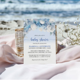 Elegant Dusty Blue Blommigt Baby Shower Inbjudningar