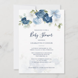 Elegant Dusty Blue Blommigt Baby Shower Inbjudningar