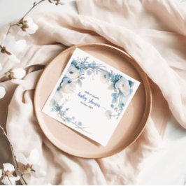 Elegant Dusty Blue Blommigt Baby Shower Pappersservett