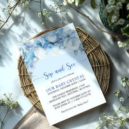 Elegant Dusty Blue Blommigt Baby Shower Sip and Se Inbjudningar
