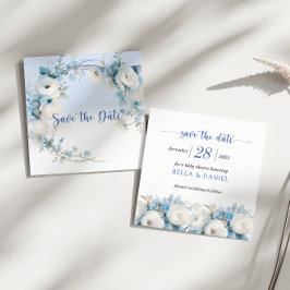 Elegant Dusty Blue Blommigt Baby Shower Spara Datumet
