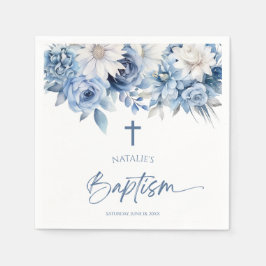 Elegant Dusty Blue Blommigt Baptism Pappersservett
