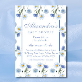 Elegant Dusty Blue Blommigt Boho Baby Shower Inbjudningar