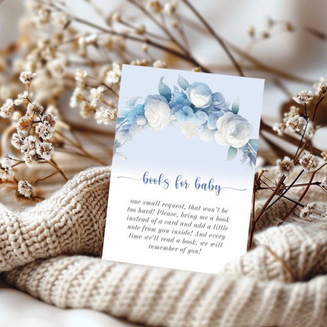 Elegant Dusty Blue Blommigt Bokar för Baby Tilläggskort (Elegant Dusty Blue Floral Books for Baby Enclosure Card)