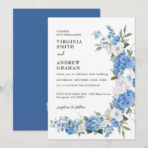 Elegant Dusty Blue Blommigt Bow Bröllop Inbjudningar