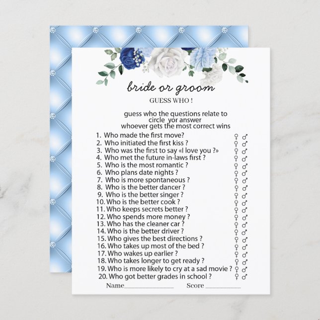 Elegant Dusty Blue Blommigt bride or groom-spel Pa (Fram/baksida)