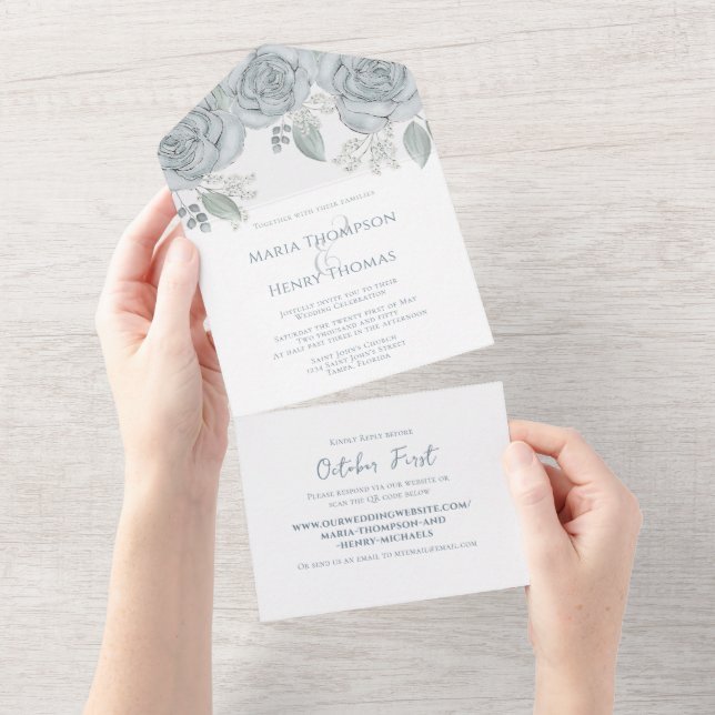 Elegant Dusty Blue Blommigt Bröllop budgetwebbplat (Tearaway)