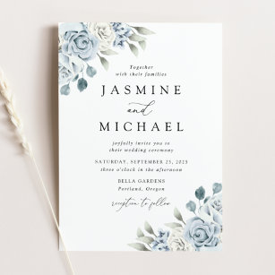 Elegant Dusty Blue Blommigt Bröllop Inbjudningar