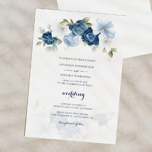 Elegant Dusty Blue Blommigt Bröllop Inbjudningar