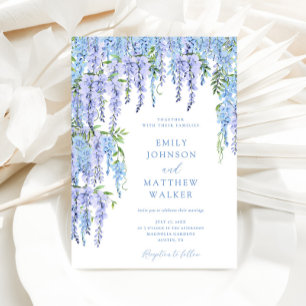 Elegant Dusty Blue Blommigt Bröllop Inbjudningar