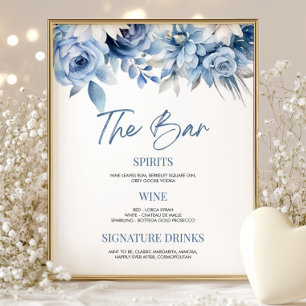 Elegant Dusty Blue Blommigt Bröllop Möhippa Pub-te Poster