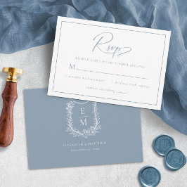 Elegant Dusty Blue Blommigt Bröllop Monogram Vapen OSA Kort
