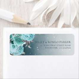 Elegant Dusty Blue Blommigt Bröllop Returadress Etikett