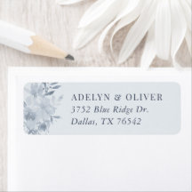 Elegant Dusty Blue Blommigt Bröllop Returadress