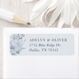 Elegant Dusty Blue Blommigt Bröllop Returadress Returadress Etikett