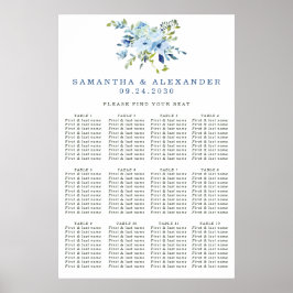 Elegant Dusty Blue Blommigt Bröllop Sittdiagram Poster