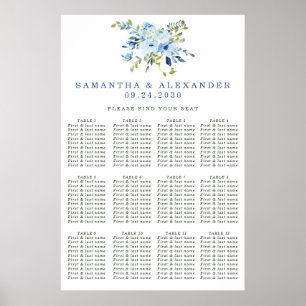 Elegant Dusty Blue Blommigt Bröllop Sittdiagram Poster