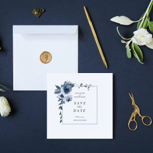 Elegant Dusty Blue Blommigt Bröllop spara datum Inbjudningar