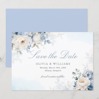 Elegant Dusty Blue Blommigt Bröllop Spara Datumet