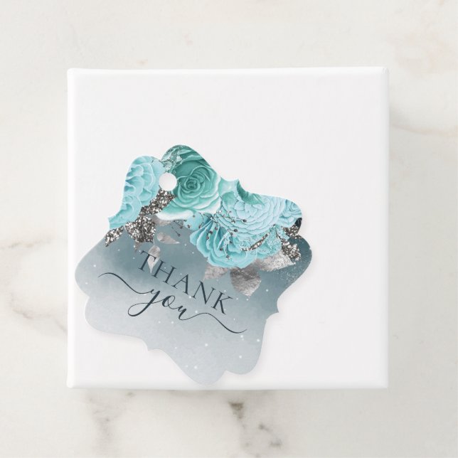 Elegant Dusty Blue Blommigt Bröllop Tack Gåvor Etiketter (På plats)