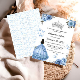 Elegant Dusty Blue Blommigt Butterfly Quinceanera Inbjudningar