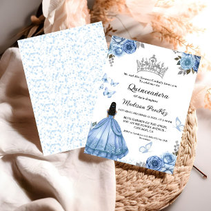 Elegant Dusty Blue Blommigt Butterfly Quinceanera Inbjudningar