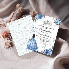 Elegant Dusty Blue Blommigt Butterfly Quinceanera Inbjudningar