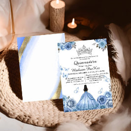 Elegant Dusty Blue Blommigt Butterfly Quinceanera Inbjudningar
